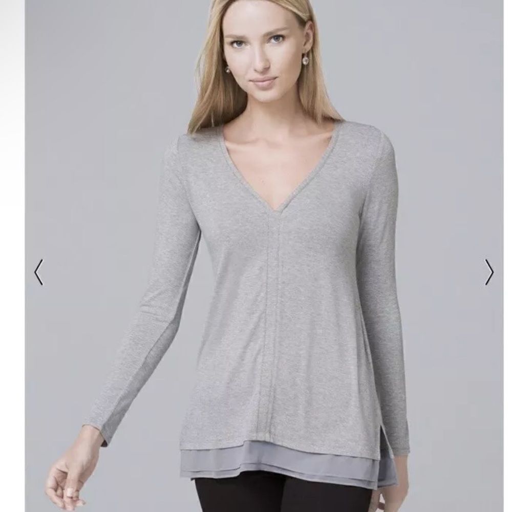 White House black market grey chain detail V neck top